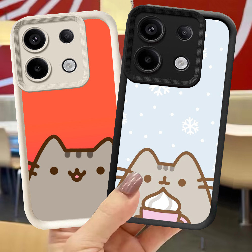 XI84 Cute Pusheen Cat Casing untuk Xiaomi Redmi Note POCO M6 13 X6 M7 Pro Plus 5G Hitam Putih