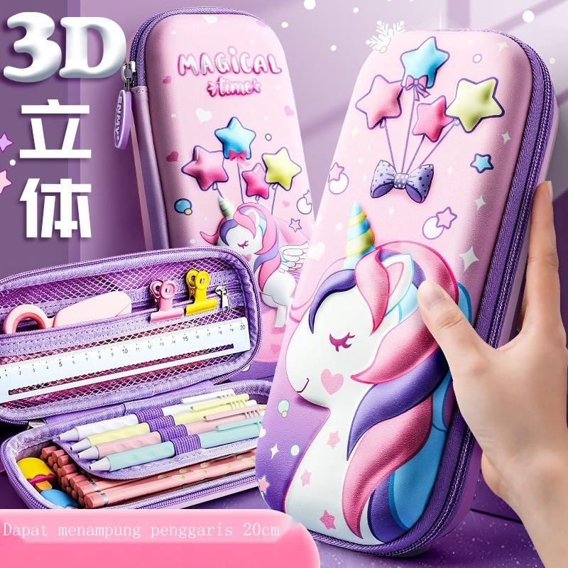 

L Kotak Pensil Siswa Sekolah Dasar Versi Perdagangan Luar Negeri Kotak Pensil 3D Unicorn Kartun Kot