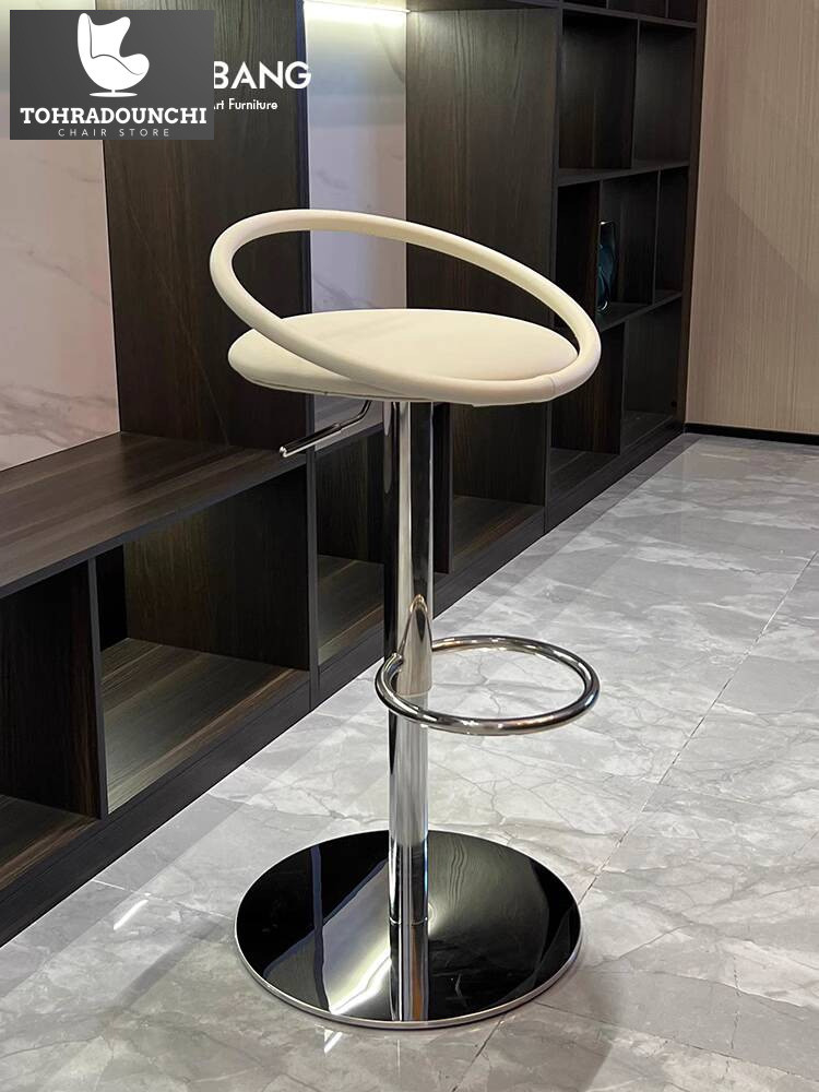 Kursi bar minimalis modern ringan mewah high-end kulit asli island mengangkat berputar stainless ste