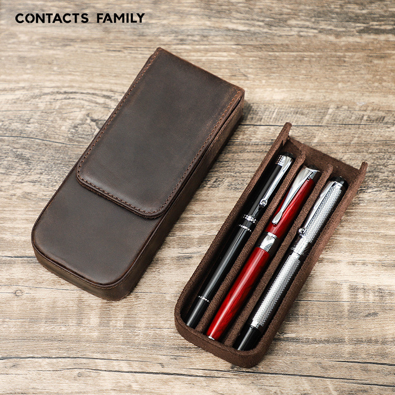 

Tempat Pensil Lucu Kulit Crazy Horse Tiga Kotak Magnetic Drawer Gaya Pen Student Storage Box Import