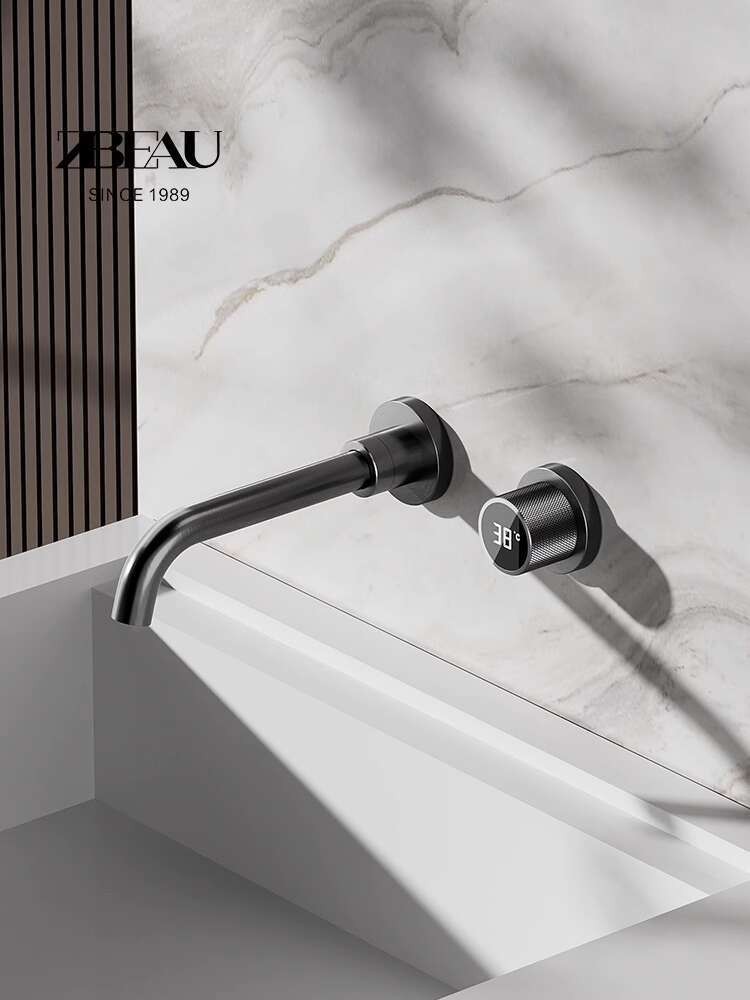 

ZBEAU menyembunyikan tampilan digital faucet tembaga dinding rotasi embedded hotel home hot and cold black minimalist
