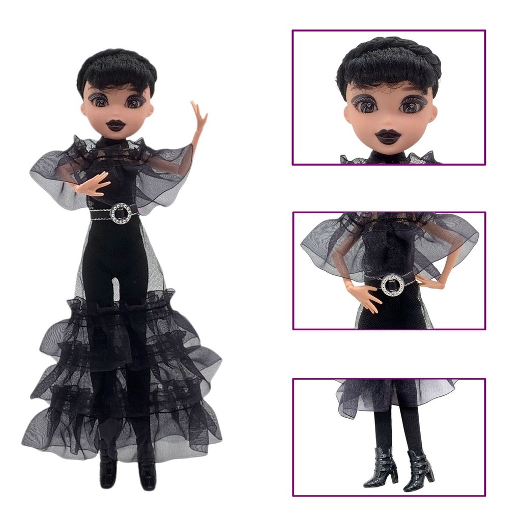 Boneka  Adams Wednesday Addams Gothic gaun hitam pakaian rave'n boneka