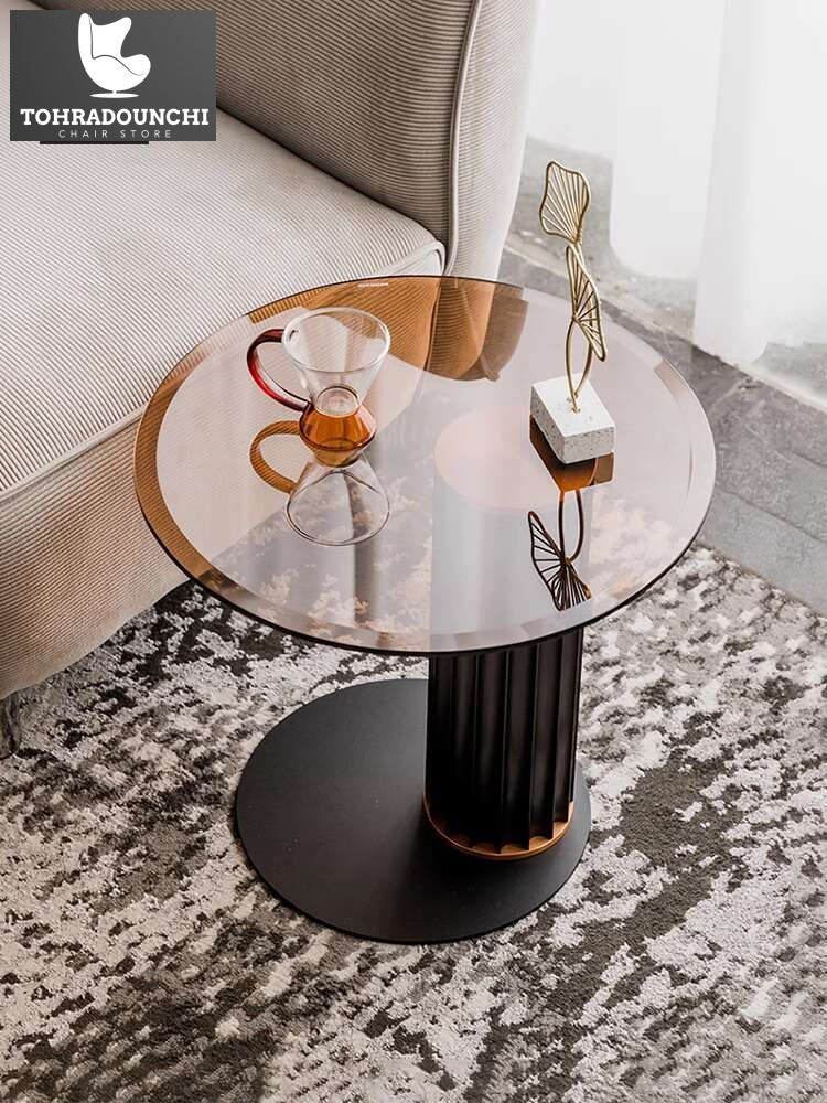 Meja kaca coklat meja teh kreatif bergerak tinggi sofa sudut ruang tamu mewah ringan beberapa tepi k