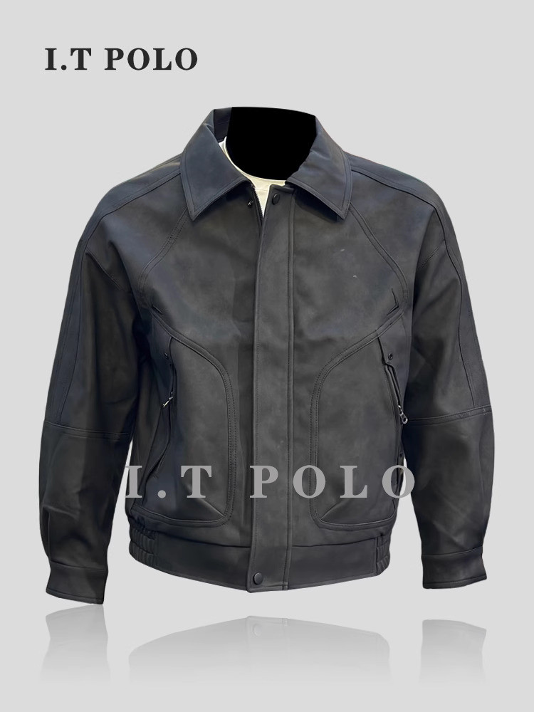 I. T POLO Counter~Kulit Jaket, Musim gugur/Musim dingin Bebaskan Jaket Kasual, PU Kulit Matte Textur