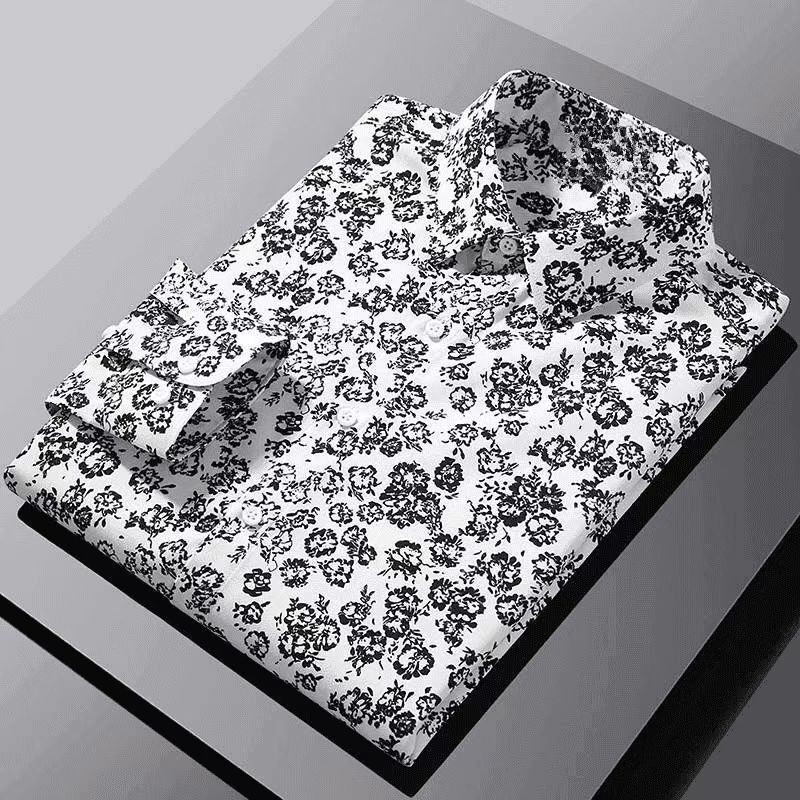 Kemeja Berkualitas Pria  Kaos lengan pria, gaya Cina tinggi, fashion bunga mewah ringan, kaos semi d