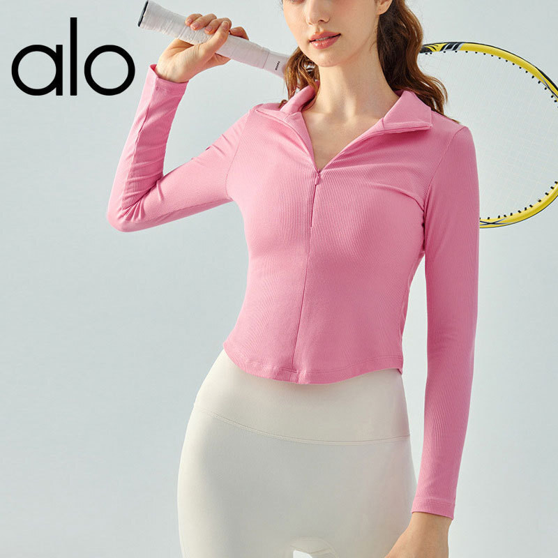 Baju Yoga  Alo gugur musim dingin yoga panjang lengan lapel wanita depan zipper jaket olahraga cocok