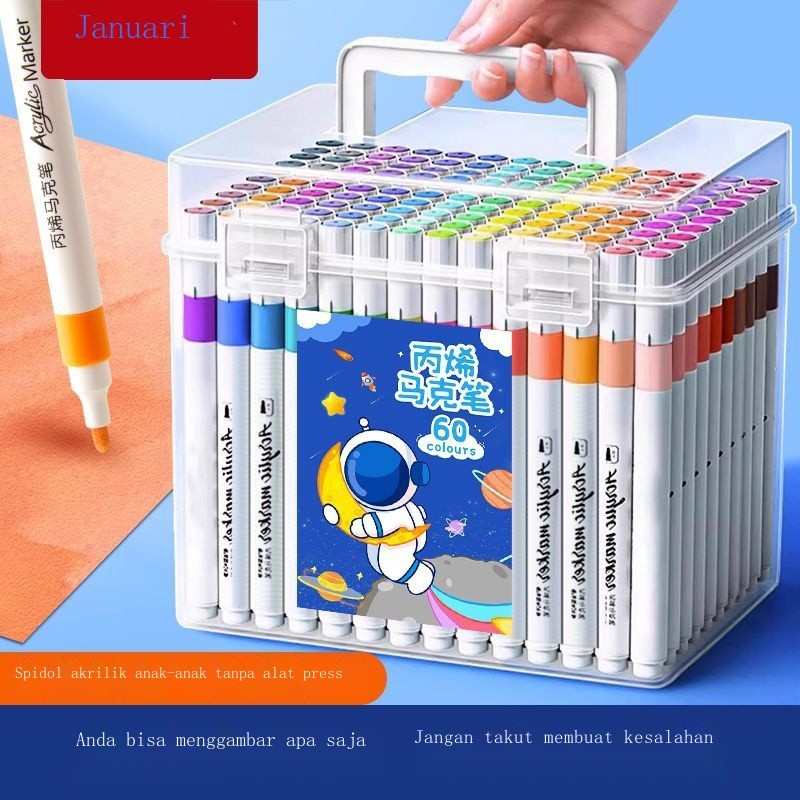 

L Spidol Akrilik Bebas Tekanan Khusus Anak-anak Siswa Sekolah Dasar Kepala Lembut Nilon Pena Warna