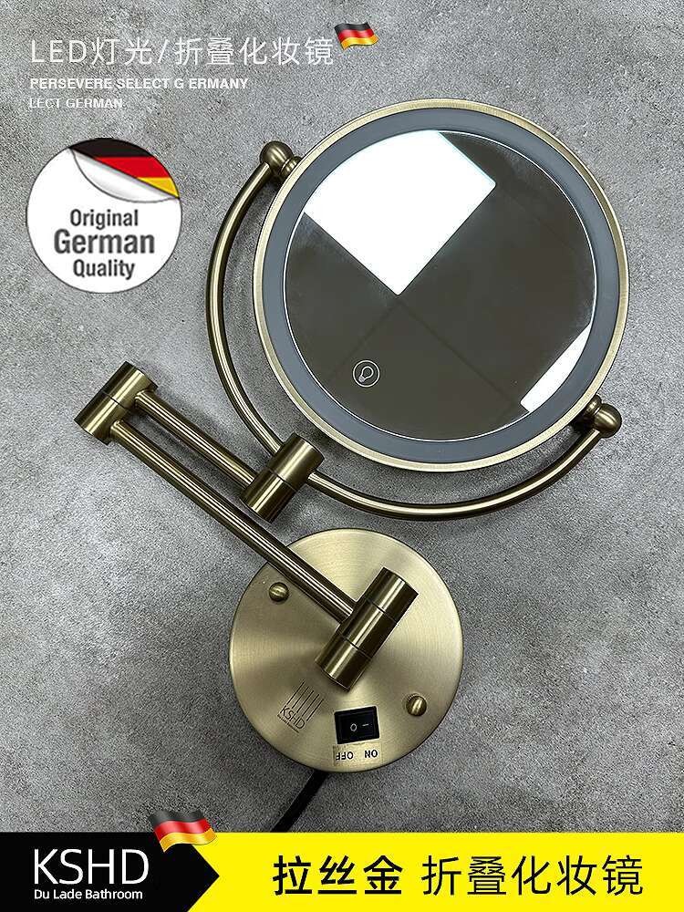 Drawn emas kosmetik led lampu gelap dinding gantung cermin lipat retractable hotel kamar mandi pembe