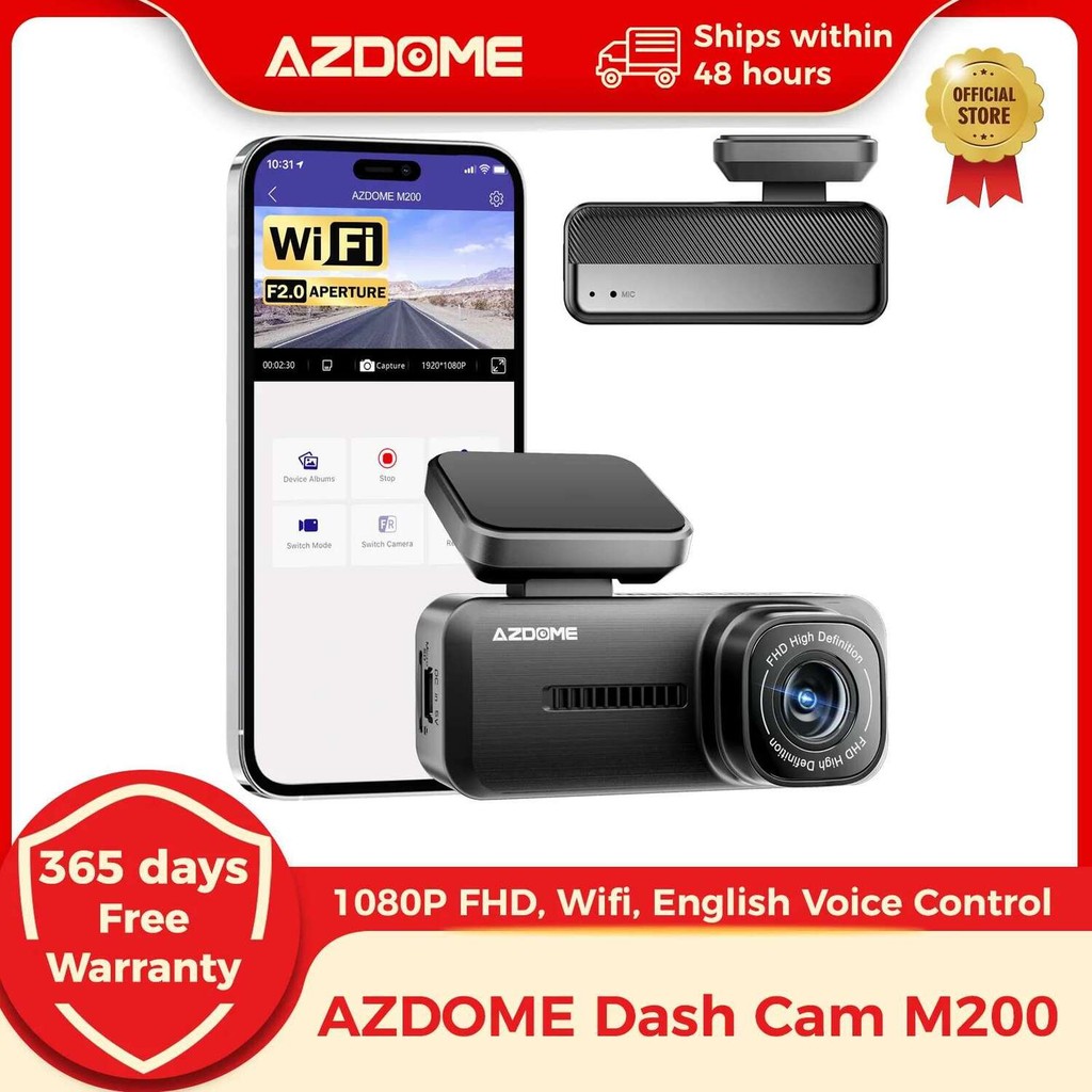 Global Front Dash Cam Record 1080P FHD F2.0 24H Parking Monitor AZDOME Car DVR M200 WIFI APP 150° FO