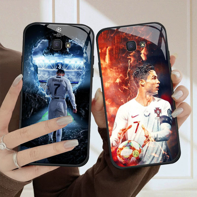 HK-8 Cristiano Ronaldo HD Glass Casing untuk Samsung Note 9 S24 S25 FE Ultra J7 Prime J6 J4 Core Pro