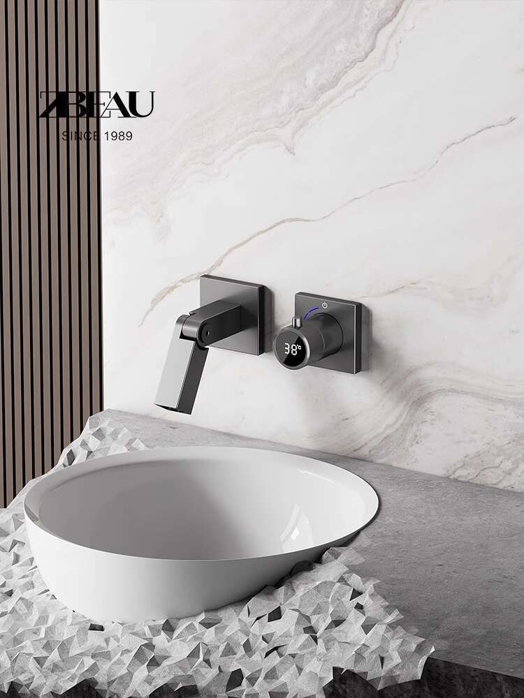 

ZBEAU digital tersembunyi split body hot melt into wall hidden basin faucet minimalist all copper embedded
