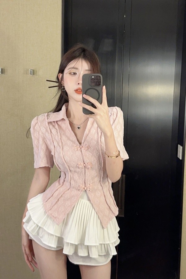 Retro Baru Baju Putih Pendek Cina untuk Desain Wanita, Styling, Top Lengan Puff yang Dikencikan, Ke