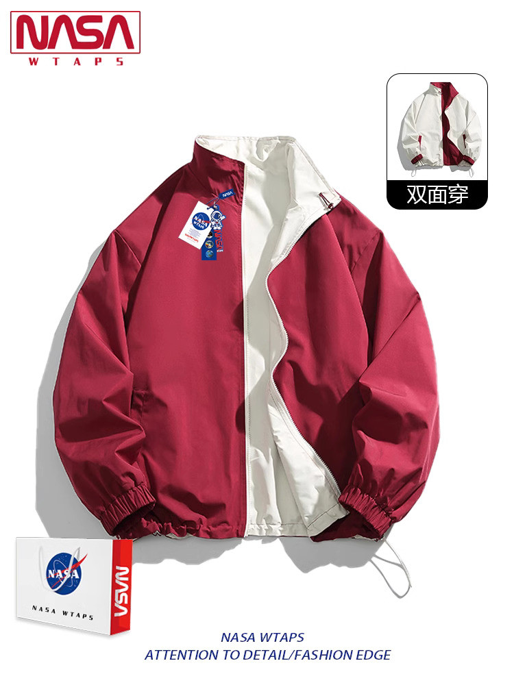 NASA WTAPS gugur musim dingin burgundy untuk laki-laki dan perempuan, pasangan fashion dua sisi berd