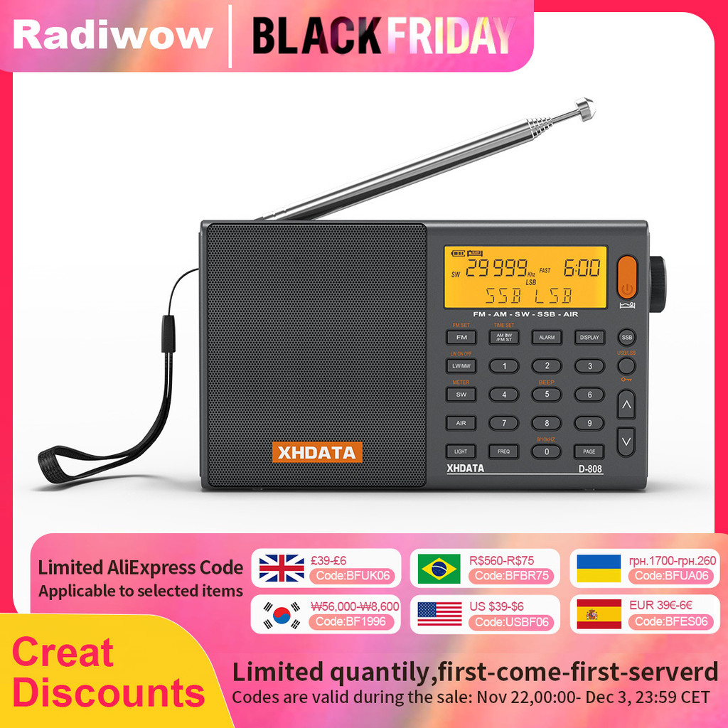 XHDATA D-808 AM/FM/SW/MW SSB AIR RDS Full Band Potable with Multifunction Deep Sound Steeo Rechageab