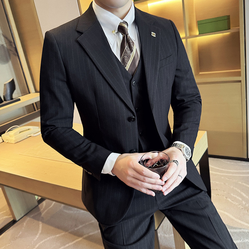 Jas Pria Korean Style  Jas Pria Blazer Pria Kasual  Pria Baru Set Large Loose Vertical Stripe Bisnis