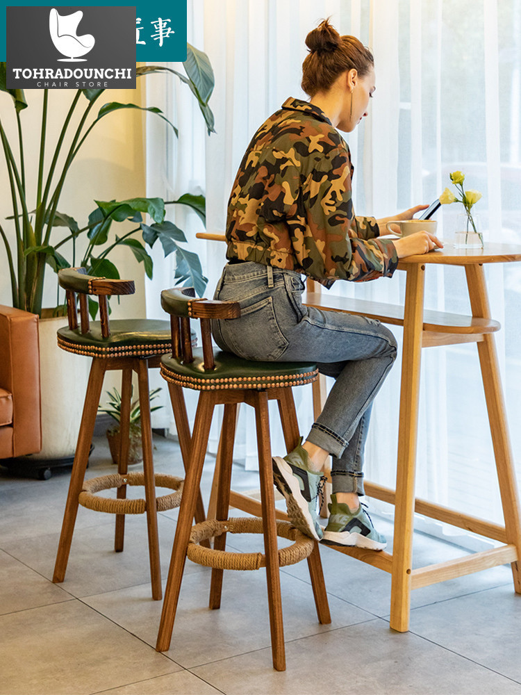 Kerusi belakang kayu yang kuat, berputar, bar toko kopi Amerika, kursi restoran tinggi, penggunaan r