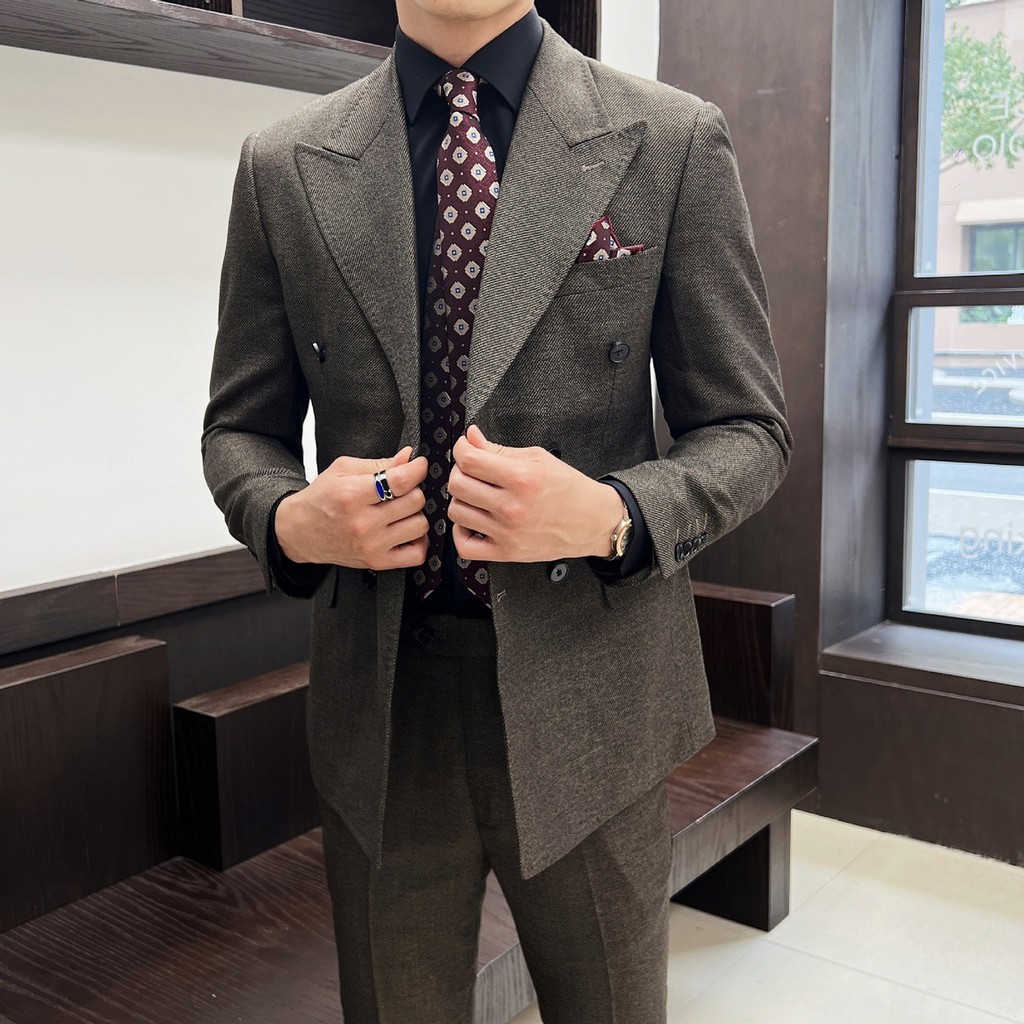 Jas Pria Korean Style  Musim gugur 2024 musim dingin pakaian baru laki-laki dengan collar lapel dan 