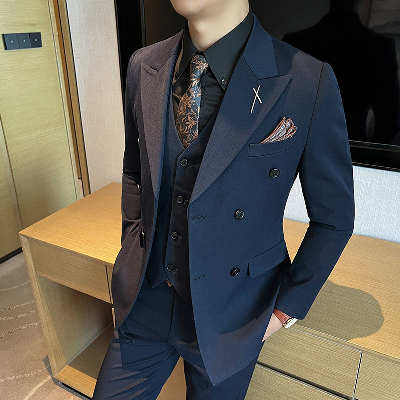 Jas Pria Formal Casual  Tiga bagian besar bisnis dengan payudara ganda untuk pernikahan, pakaian ker