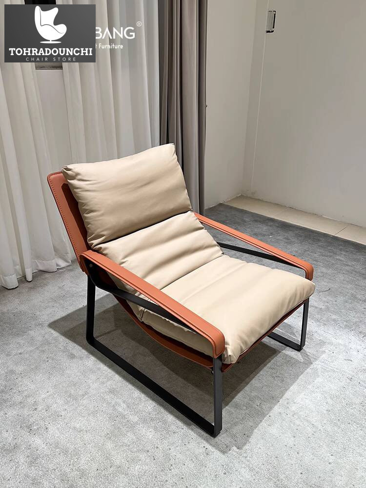 Modern ringan mewah sofa tunggal kulit asli ruang tamu rumah tangga belakang kamar tidur malas balko