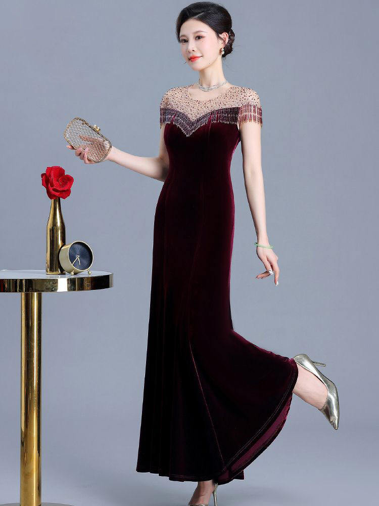 2025 Spring High High-End Brand Wedding Banquet Gaun Malam beludru muda dan modis Banquet Wedding D