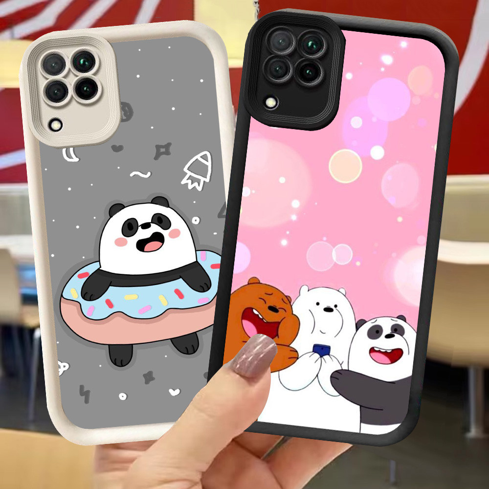 XI104 Cute Bear Casing untuk Samsung A04E A04 A05 A12 F04 A06 M15 M04 A22 5G Hitam Putih