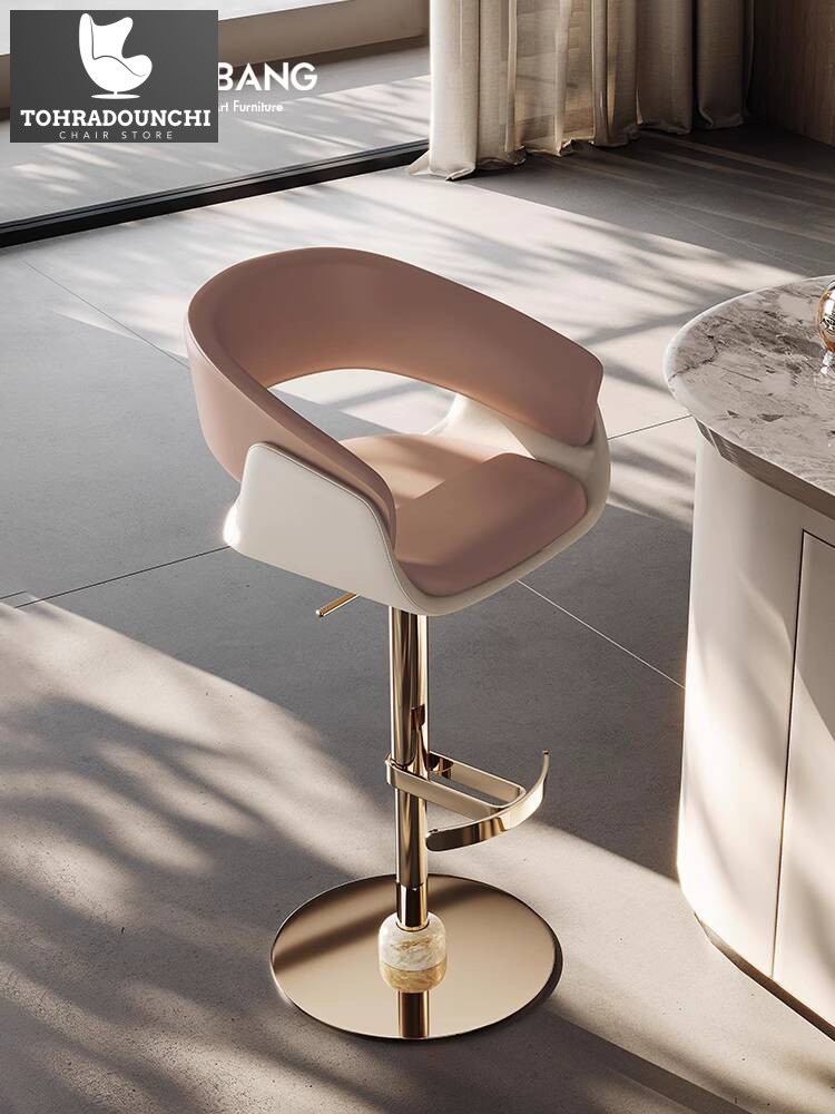 kulit asli Italia rumah tangga mewah ringan Stainless Steel Lift kaki tinggi berputar Kursi bar