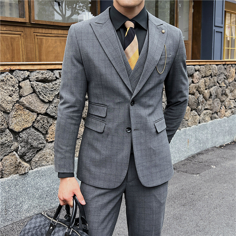 Jas Blazer Pria  Pakaian pemeriksa pria, lengan senjata tunggal, mantel yang cocok licin, pakaian fo