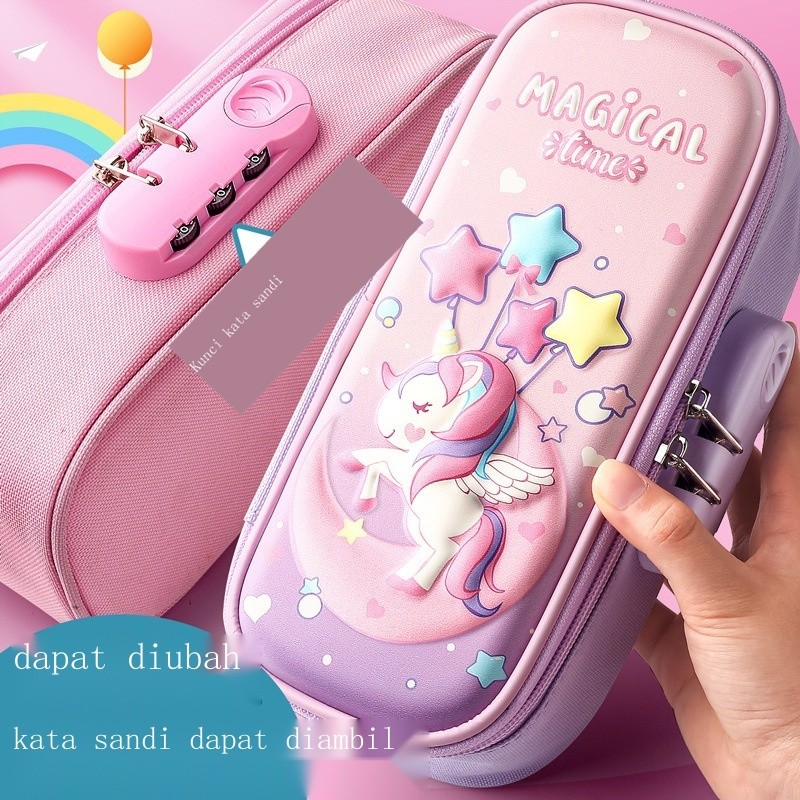 

L Kotak Pensil Kata Sandi Dua Lapis Eva Grosir Tempat Pensil Kapasitas Besar untuk Siswa Sekolah Da