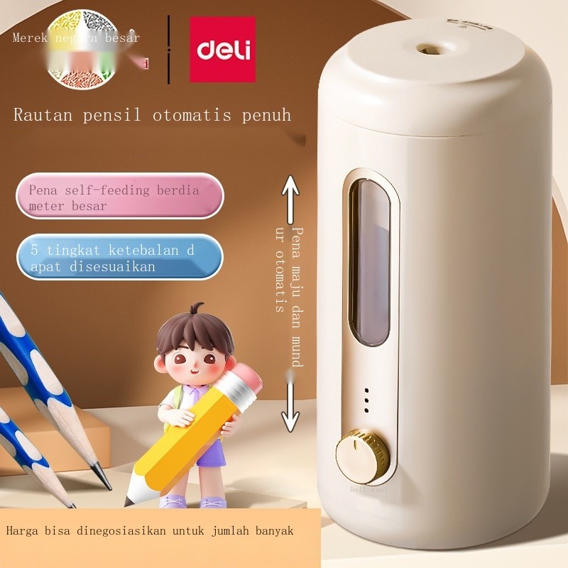 L
 Deli VA10 Rautan Pensil Elektrik Kaliber Besar, Rautan Pensil Otomatis Penuh untuk Siswa Sekolah