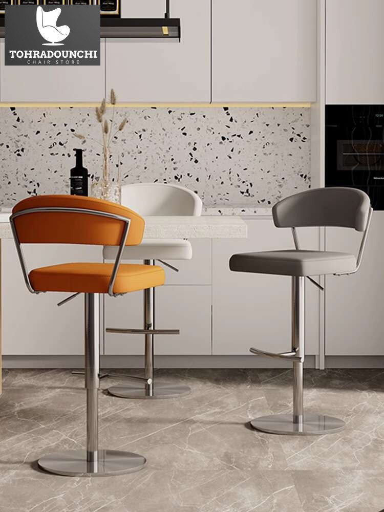 Kursi mengangkat berputar ringan mewah rumah tangga bangku kaki stainless steel backrest pulau mesh 