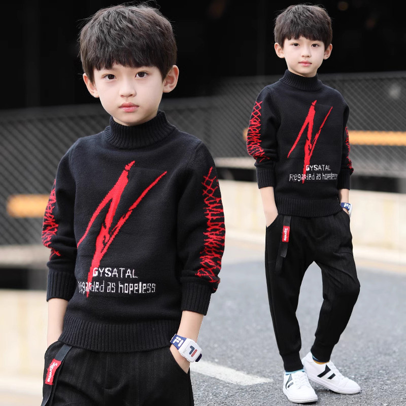 Anak-anak pakaian sweater 2024 baru anak laki-laki gugur musim dingin versi korea plush tebal rajuta