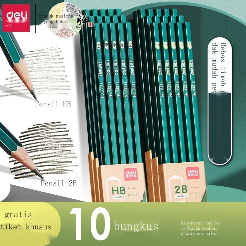 

L Deli Pensil 2b 33311 Siswa Sekolah Dasar Hb Menulis Pena Sketsa Ujian Tiang Heksagonal 10 Perleng