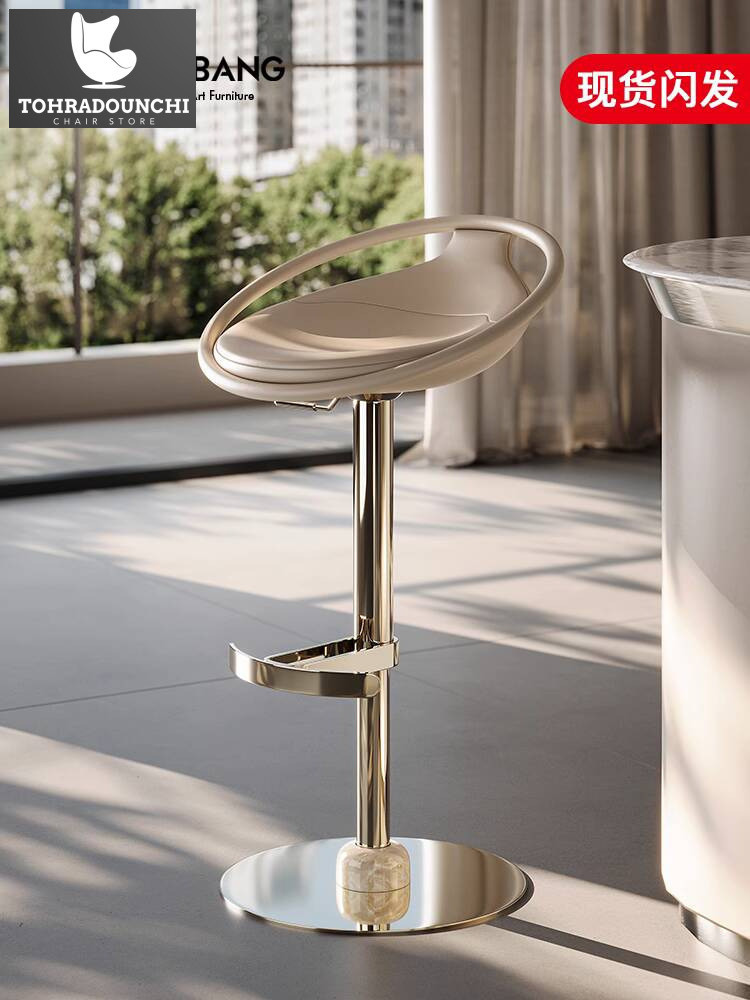 Kursi kulit asli modern kaki tinggi sederhana rumah tangga bangku angkat dapur stainless steel kursi