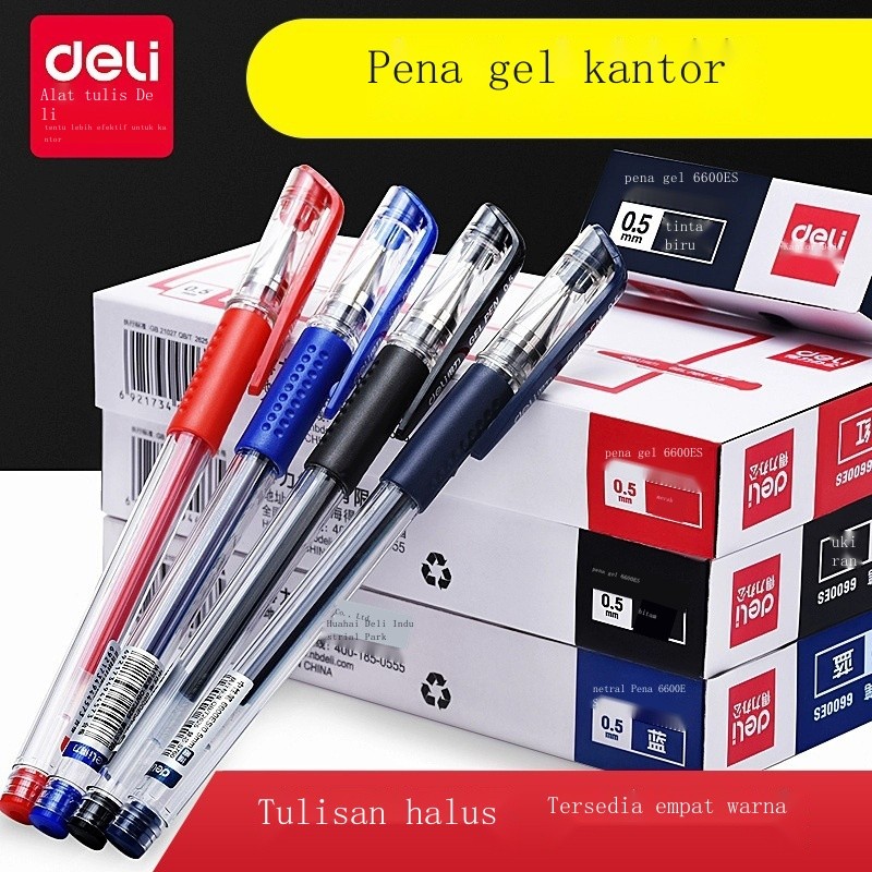 

L Pena gel Deli siswa hitam menggunakan bolpoin ujian 0,5 mm pena tanda tangan peluru isi ulang ber