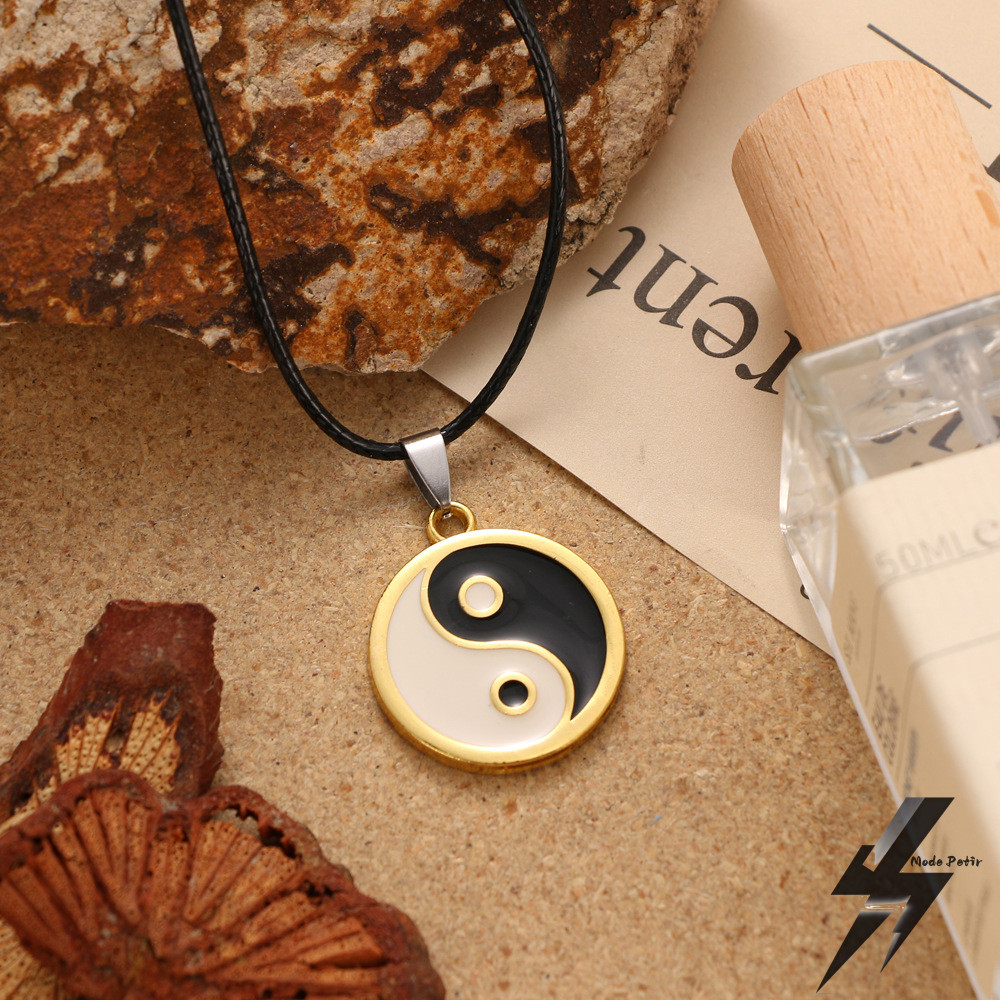 Kalung Yin dan Yang Baja Tahan Karat Kalung Pria Tai Chi Bagua Liontin Gaya Etnik Klasik Retro Gros