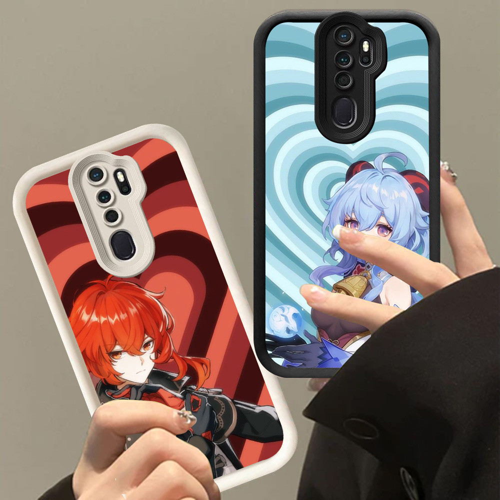 XI87 Genshin Casing untuk OPPO A37 F5 F17 Reno 2Z F11 A83 2F A9 A5 2020 A39 Pro Hitam Putih