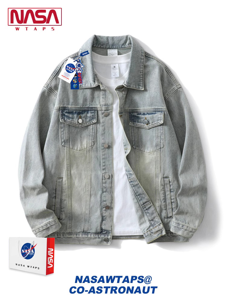 NASA WTAPS toko bendera denim Amerika laki-laki semi dan musim gugur pakaian kerja berantai jaket la