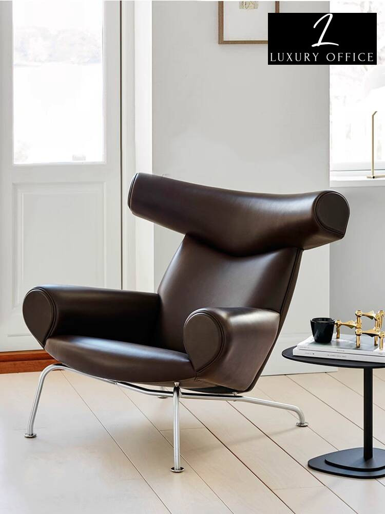 Nordic desainer sederhana sofa kantor satu orang kulit asli bos santai ruang tamu kursi ox