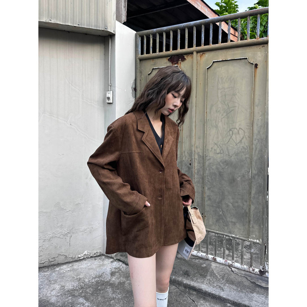 Outer Wanita Premium  GAGD Caramel Girl Barn Style Classic Melad suede silhouette jacket, suit jacke