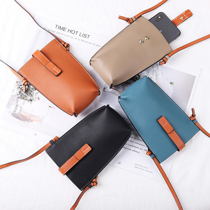 Tas Kantong HP Handphone Ponsel Mobile Pouches  Tas telepon kulit asli untuk wanita mini 2024 tas ke