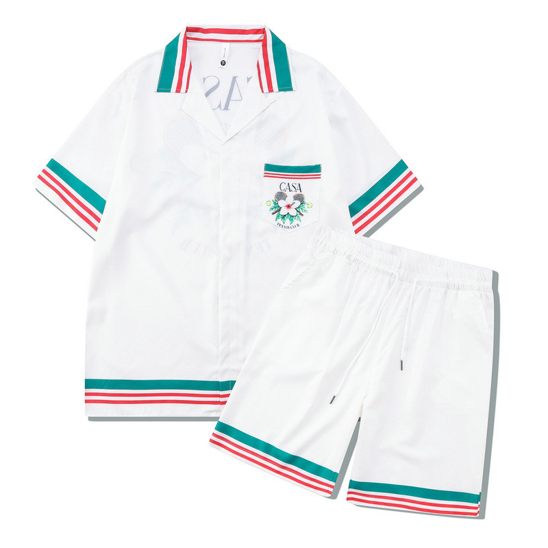 Setelan Baju Olahraga Pria Kasual Sport Trendi  2023 High Street Bunga set CASA Kuba kerah kasual ba
