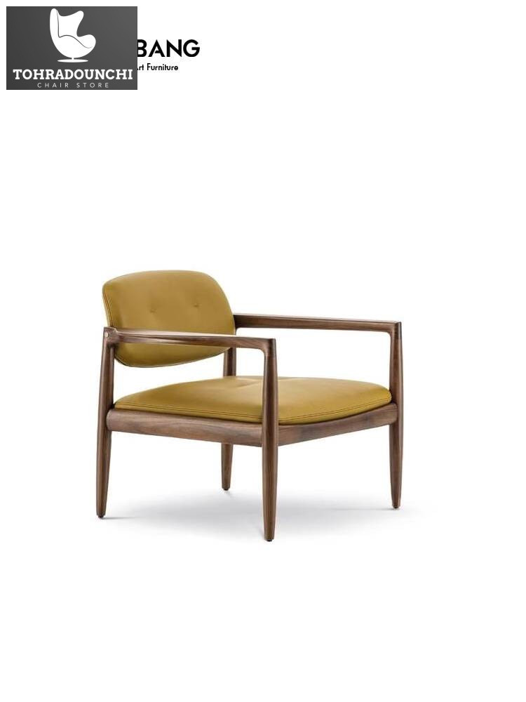 Nordic kayu padat sofa ruang tamu balkon asli tunggal desainer rumah tangga sederhana kulit belakang