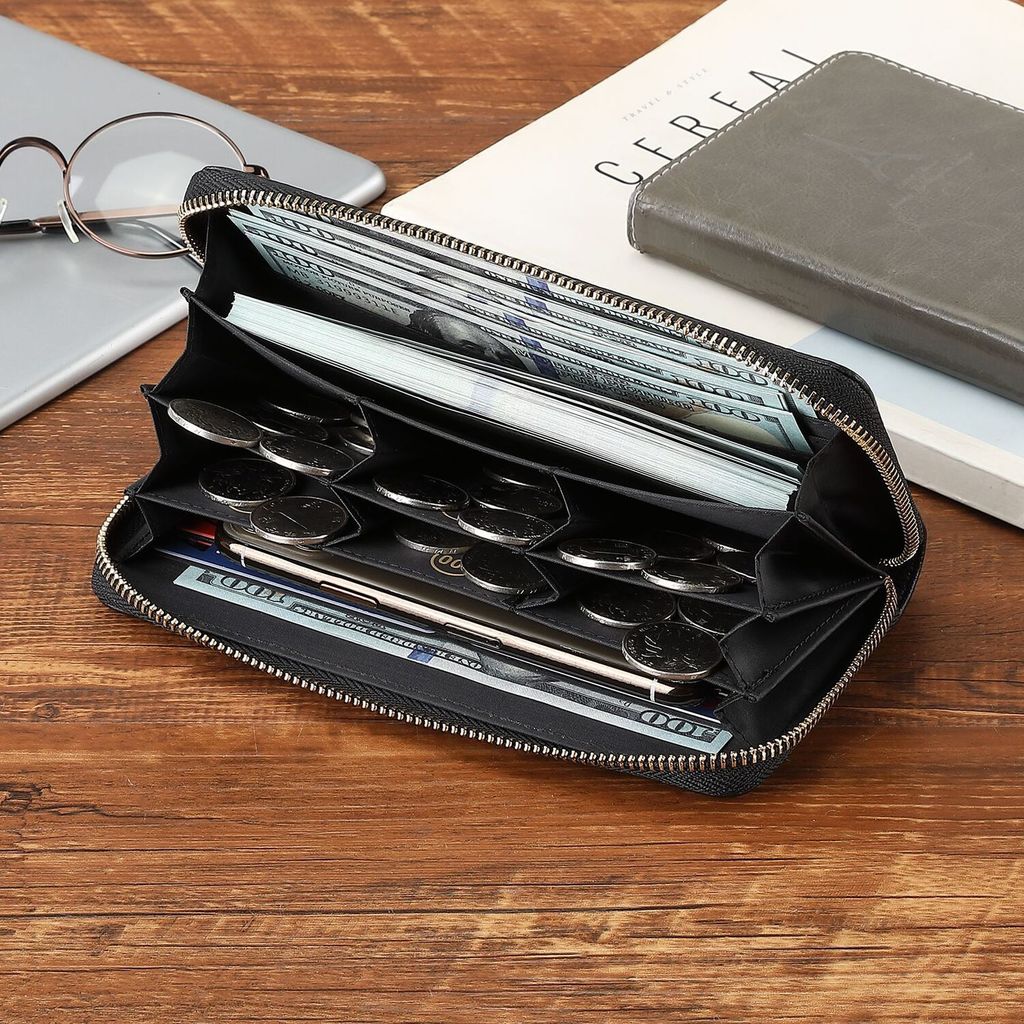 Dompet Wanita Lucu Tren Fashion Panjang Sederhana Ultra-tipis Kulit Asli Ritsleting Kapasitas Besar 