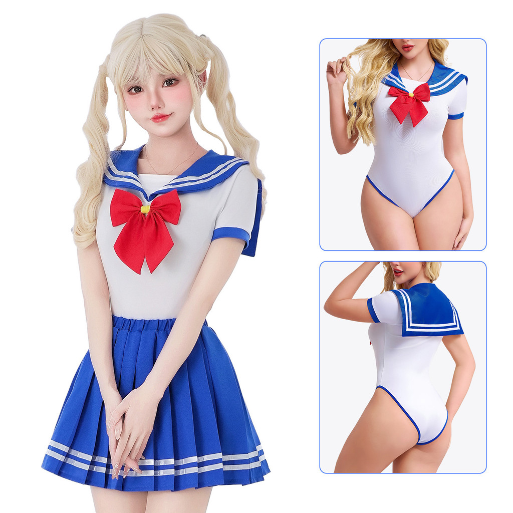 Kostum Gaun Satu Potong Gadis Seksi Jepang Rok Setengah Cosplay Moon Pertunjukan Cos Pelajar Sailor 