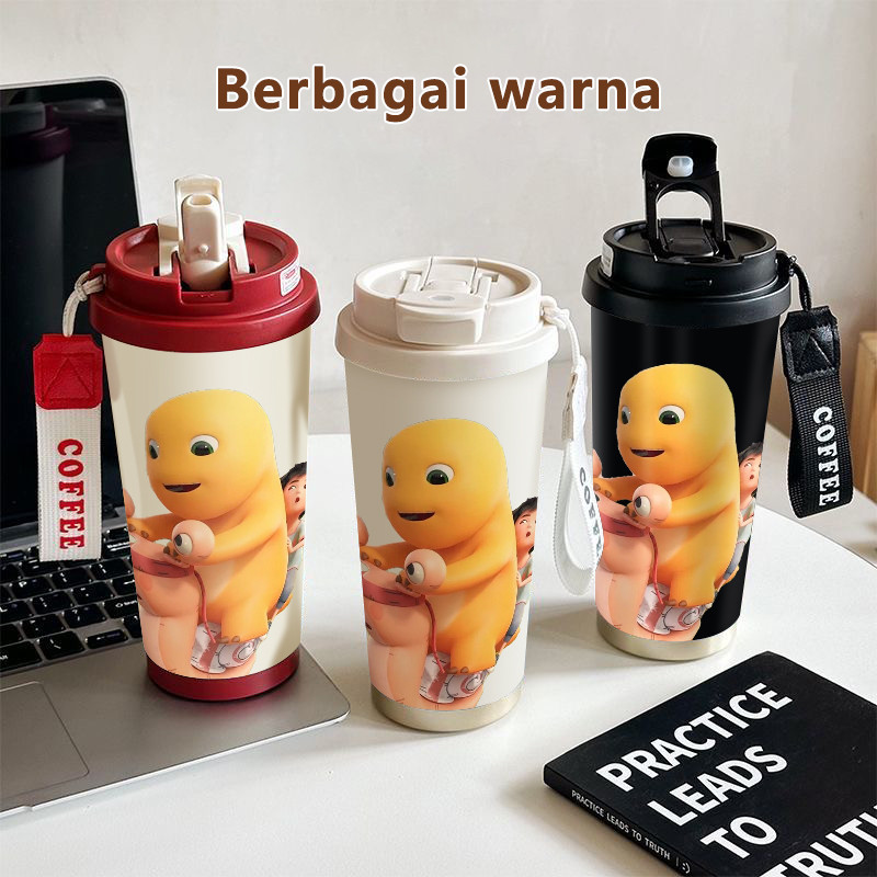Yellow Dino Boy Snail Scooter COD  Tumbler kopi 500ml  Bottle Premium Termos air panas  Stainless st