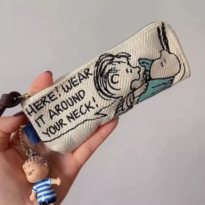 Ins Tas Pensil Bordir Snoopy Jepang Desain Ceruk Sederhana Tas Penyimpanan Alat Tulis Siswa Kapasit