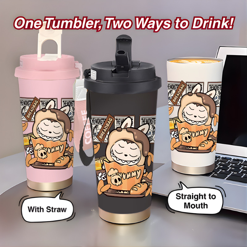 Botol Minum Anak Cute Labubu Monster Doll 500ML SUS316 BPA Free | Anti Bocor 100% | Tahan Panas & Di