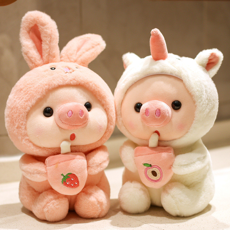 Mainan Boneka karakter lucu Pig Teh Susu Ditransformasi, Kelinci Kecil yang Imut, Mesin Cakar, Plush