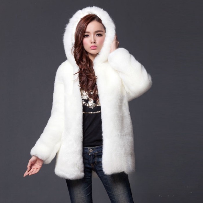 Hooded Imitation Mink Fur Coat Imitation Fur Coat Women's Mid-length Rabbit Fur Top