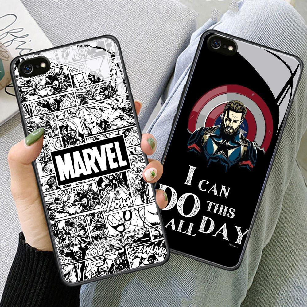 TS-73 Marvel HD Glass Casing untuk iPhone 6 6S 7 8 Plus SE X XS XR Max